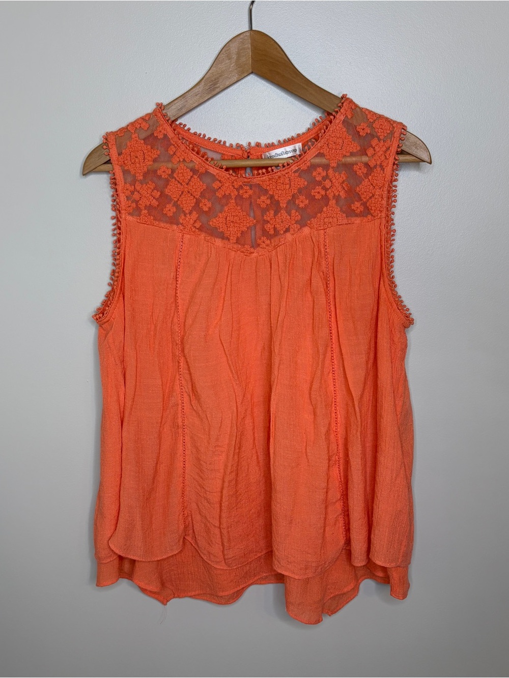 Boho Sleeveless Crochet Yoke Top Large